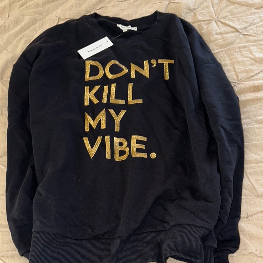 Francesca's Black and Gold Crewneck Sweater
